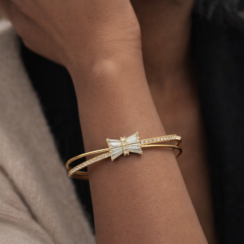 Ivée Radiant Bow Crystal Open Cuff Bracelet