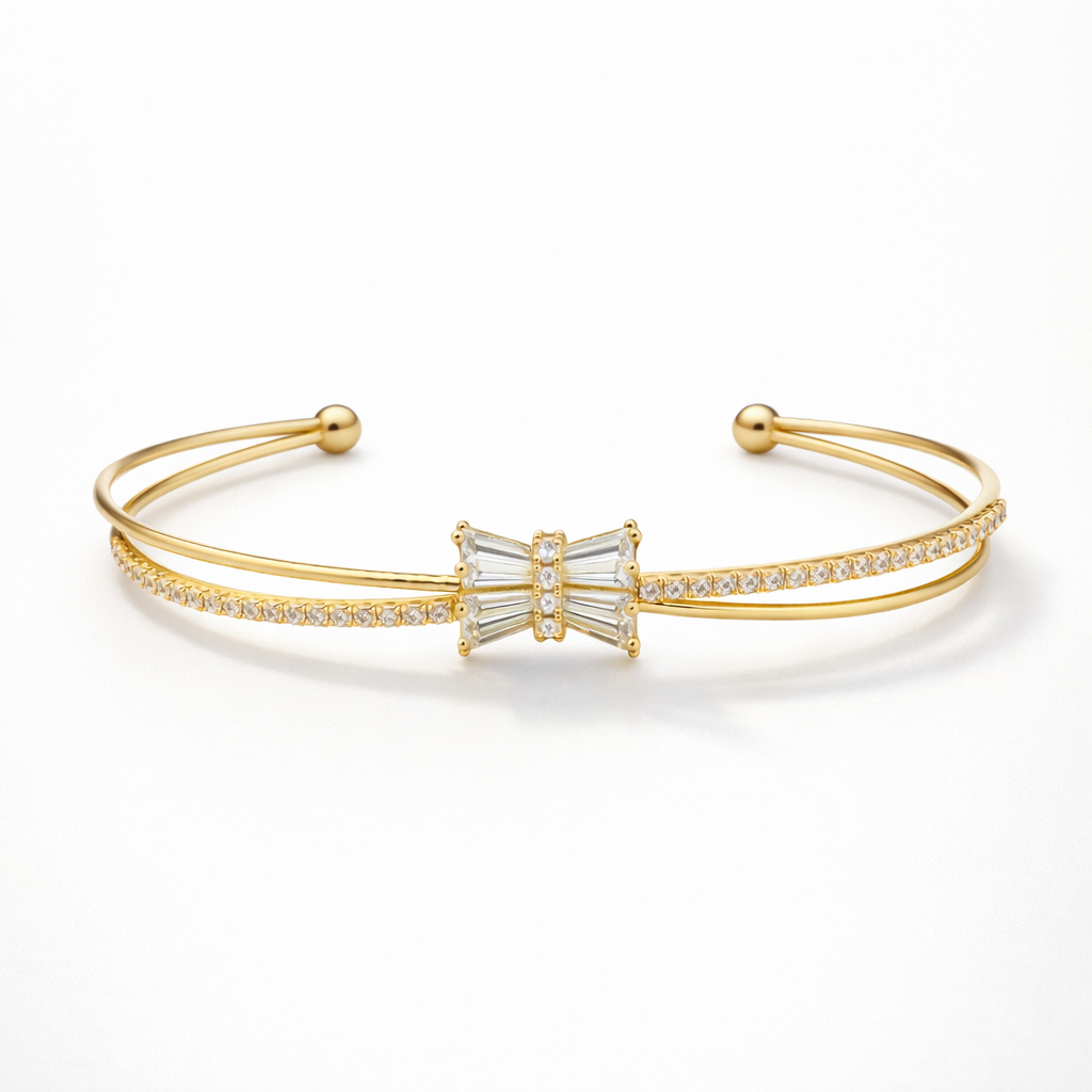 Ivée Radiant Bow Crystal Open Cuff Bracelet