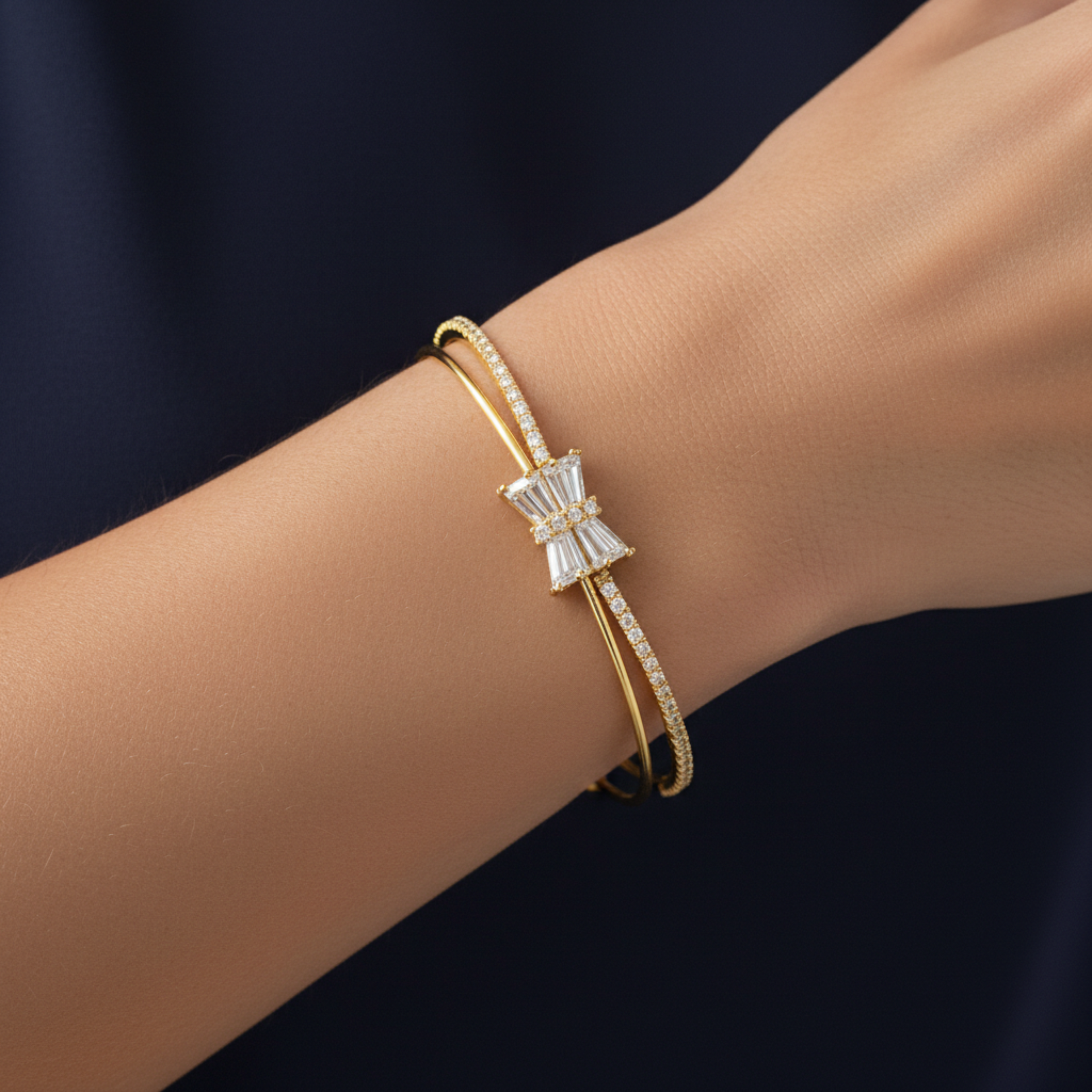 Ivée Radiant Bow Crystal Open Cuff Bracelet